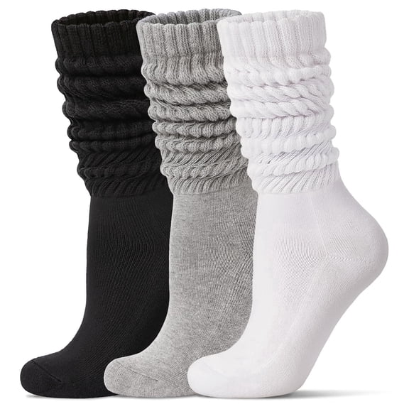 3 Pairs Slouch Socks for Women Long Socks for Boots Knit Knee High Tube Srcunch Sock