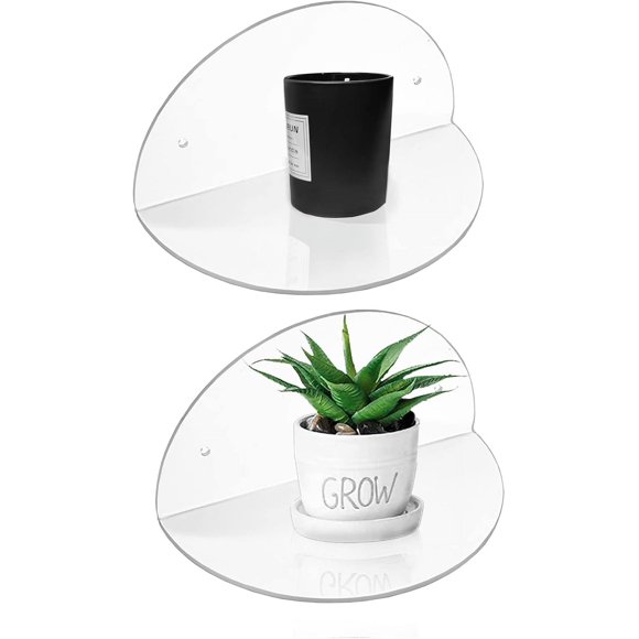 ROYALITA Petites Étagères Flottantes en Acrylique (Lot de 2, Diamètre de 8 Pouces) - Support Mural pour Plantes, Jouets, Maquillage, et Plus - Idéal pour Maison et Bureau, Transparent