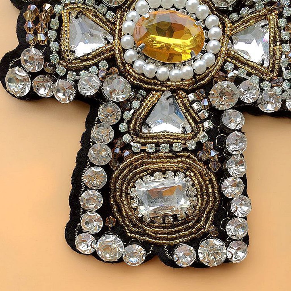 Sardfxul Large Rhinestone Beaded Cross Patch Exquisite Sardfxul Large Rhinestone Beaded Cross Patch Exquisite