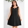 thumbnail image 5 of SHOWMALL Women's Plus Size Sleeveless Dress, A-Line Summer Dress with Pockets, Black 4X Keyhole Neck Pleated Casual Shift Dress for Beach Vacation, 5 of 6