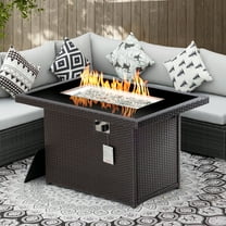 RADIATA 43'' Outdoor Patio Propane Gas Wicker Smokeless Fire Pit Table, 60000 BTU 8mm Tempered Glass Tabletop & Blue Stone,CSA Certification