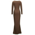 thumbnail image 5 of IROINNID Maxi Dress for Women Sexy Buttocks Round-Neck Solid Slimming Long Sleeve Dress,Brown, 5 of 8