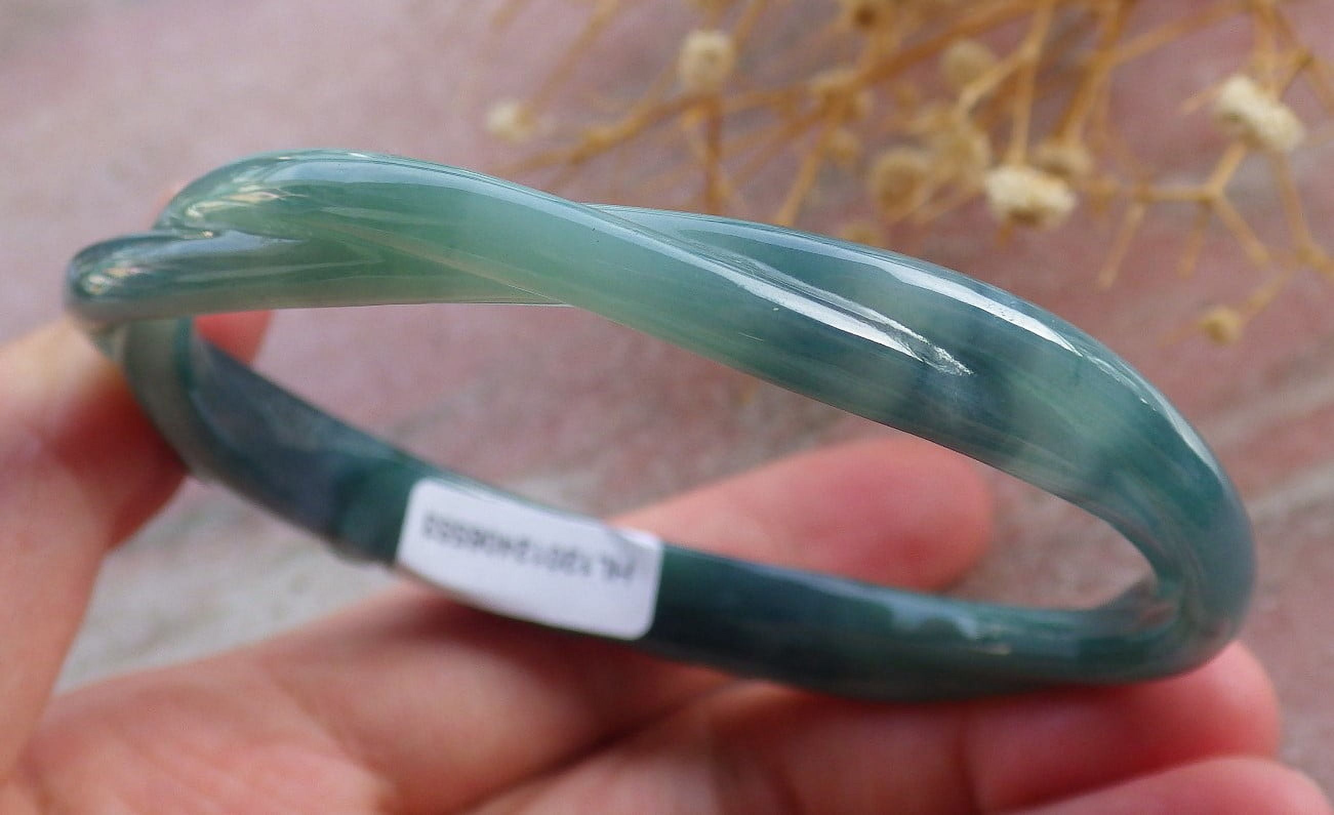 Icy Green Pale Lavender Natural A JADE Jadeite Flower Knotted Bangle Bracelet 59 mm 683647 TN