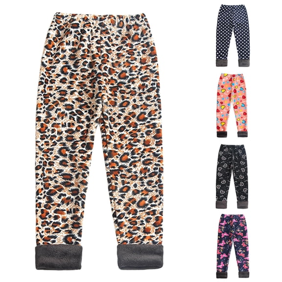 Norvella Cheetah Print Leggings For Girls Leopard Print Pants Elastic Waist Skinny Fit Full Length Heart Print Relaxed Fit Bottoms