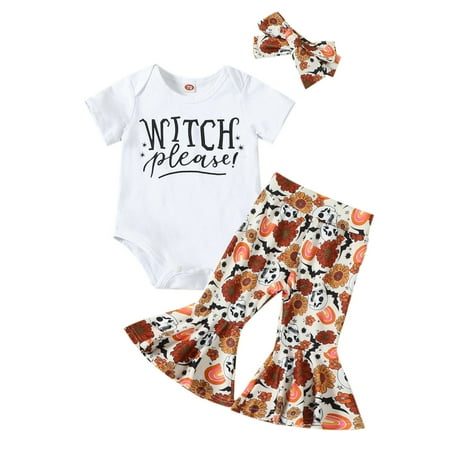 

Wallarenear 3Pcs Baby Girl Halloween Outfit Pumpkin Sweatshirt Tops Bell Bottoms Headband