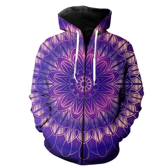 Sudadera con capucha y cremallera de mandala para hombre, estilo hip hop, unisex, de gran tamaño, estilo Harajuku, con estampado 3D, divertida y genial, de manga larga.