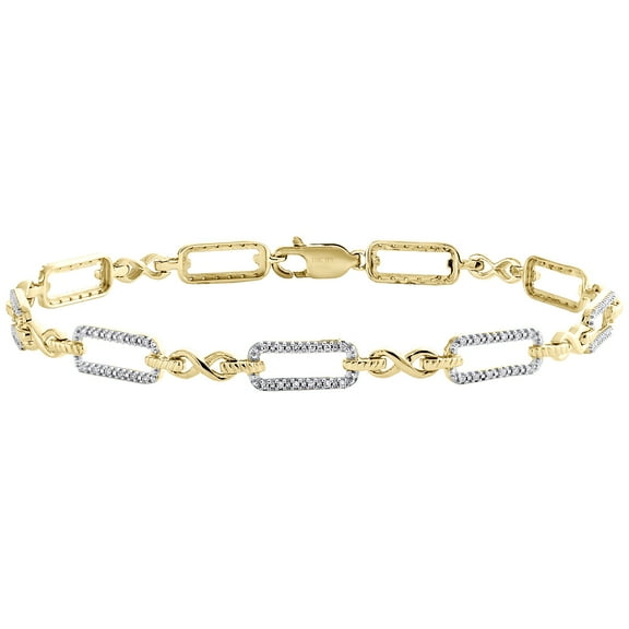 10K Yellow Gold Round Diamond Infinity Link Statement 5mm Pave Bracelet 1/5 CT.