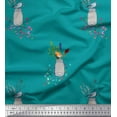 thumbnail image 1 of Soimoi Rayon Fabric Flower Jar,Warbler & Mountain Blue Bird Printed Fabric 1 Yard 42 Inch Wide, 1 of 1
