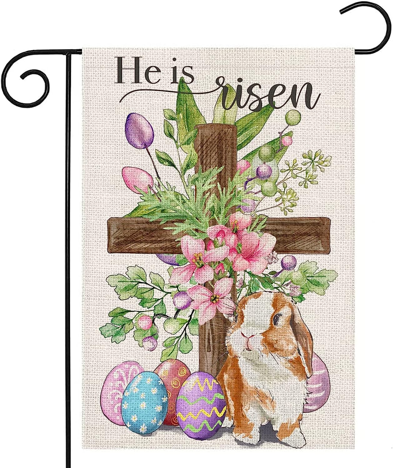 Easter Cross Garden Flag for Outdoor,He is Risen Religious Cross with