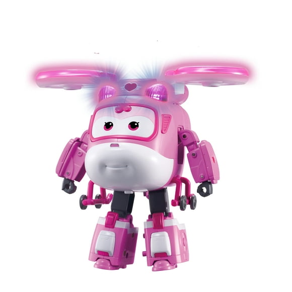 Super Wings - 6" Deluxe Transforming Super Charged Dizzy Airplane Toys Action Figure | Season 4 | Plane to Robot | Toy Plane Vehicle for 3 4 5 Year Old Boys and Girls | Light and Sound Effects Pink