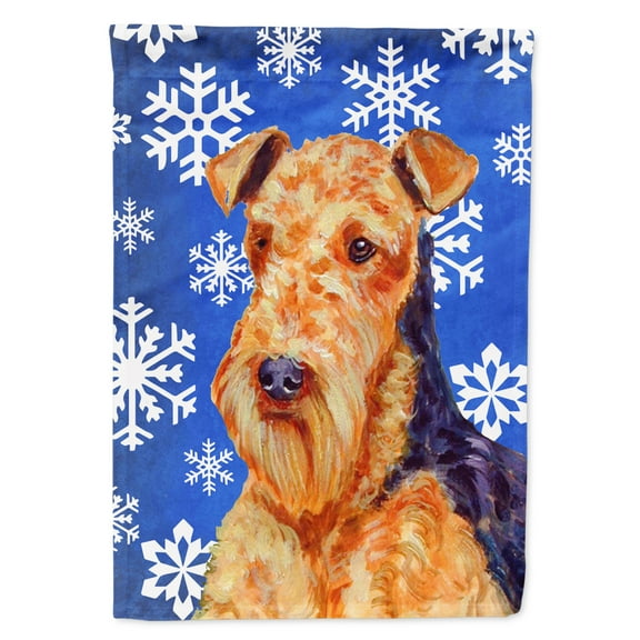 Carolines Treasures LH9291-FLAG-PARENT Airedale Winter Snowflakes Holiday Flag  multicolor