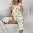 thumbnail image 2 of Women 2 Piece Capri Sets Short Sleeve V Neck Tops and Capris Pants Floral Print Lounge Set Womens Pajamas Sets, 2 of 7