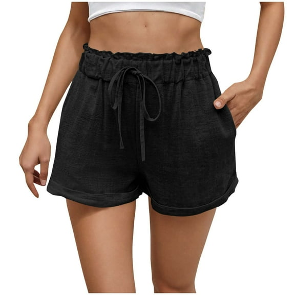 Cotton Linen Shorts for Women Summer Casual High Waisted Wide Leg Drawstring Beach Shorts Loose Comfy Fashion Outfits
