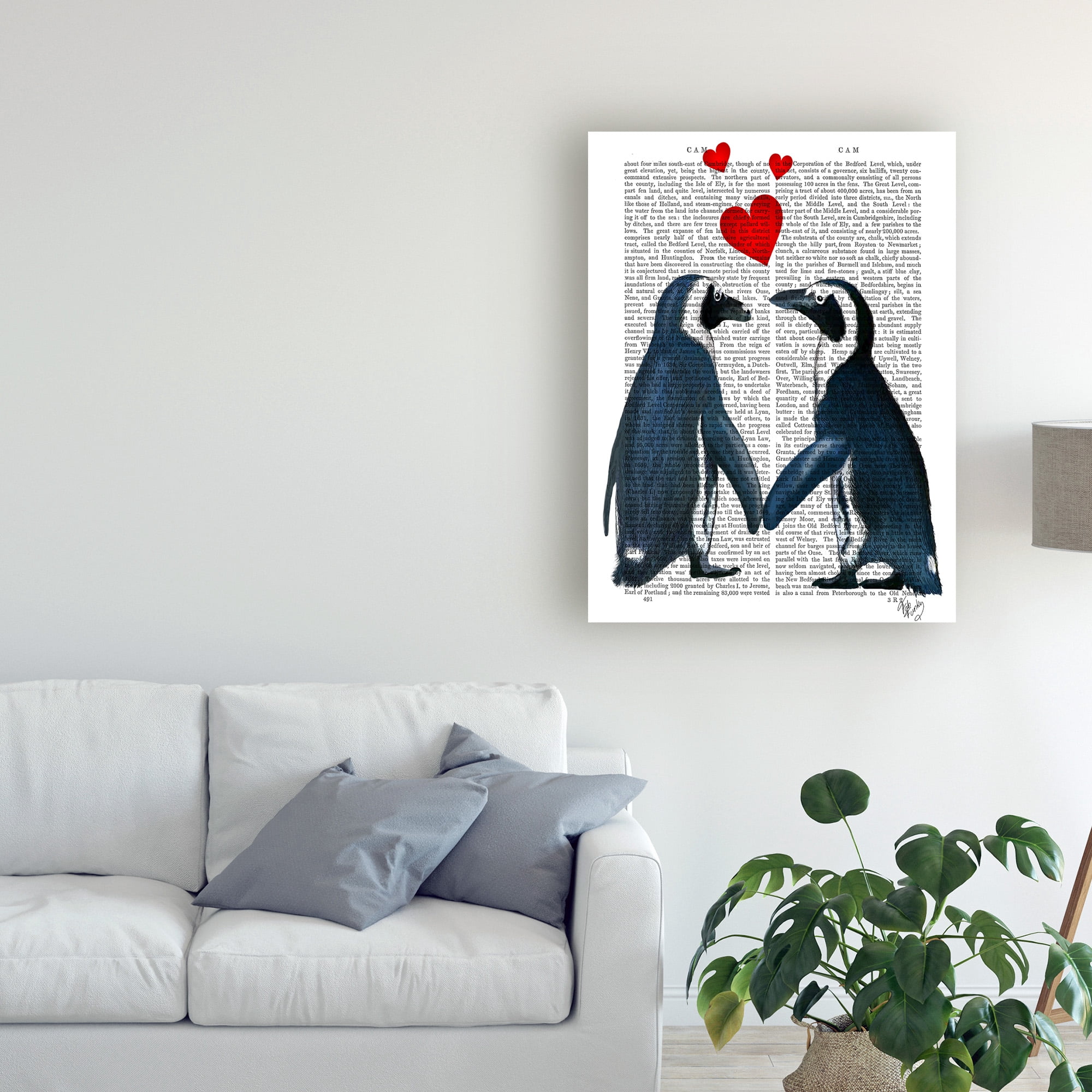 Trademark Fine Art 'Penguins With Love Hearts' Canvas Art by Fab Funky
