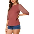 thumbnail image 4 of INSPIRE CHIC Women's Casual Contrast Panel Sheer 3/4 Sleeve Blouse XL Red, 4 of 7
