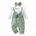 thumbnail image 3 of ZEHJUHAN Newborn Girl's Long Sleeve Bow Susender Set with Floral Print Baby Fall Winter Outfit with Lace Trim Green，6-9Months, 3 of 8
