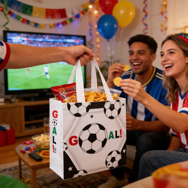 Bolsas de regalo para fiestas de fútbol y bolsas decorativas con temática futbolística | Bolsas resistentes de poliéster para pequeños regalos, dulces y tarjetas