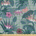 thumbnail image 2 of Ambesonne Floral Fabric by the Yard Upholstery, Flowers Leaves Exotic Plot, 5 Yards, Pale Fuchsia and Blue Grey, 2 of 5