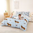 thumbnail image 3 of Homewish Cheetah Dachshund Printed Duvet Cover Queen,Blue White Striped Queen Bedding,Lovely Bow Decor,Polkadot Reversible,3-Piece,1 Duvet Cover and 2 Pillowcases, 3 of 6