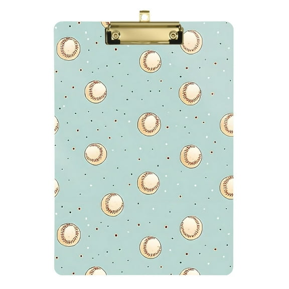 Plastic Clipboard Acrylic Hanging Clip Board with Gold Low Profile Office School Supplies 12.5x9 Cute Little Baseballs