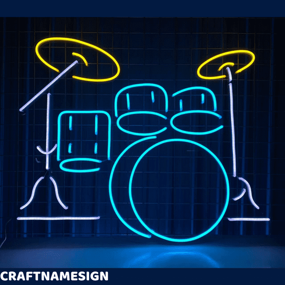 Craftnamesign Drum Music Instrument Neon Sign, music Studio Wall Art, Band Room Decor 16.28.35