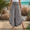 thumbnail image 5 of Sijiajgjfu Women Linen Pants Summer Wide Leg Pants Smocked Waist Ruffle Hem Palazzo Pant Boho Flowy Beach Pant with Pocket 2025 Dark Gray M, 5 of 9