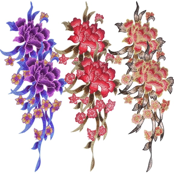 6pcs 3 Colors Peony Embroidered Patches Peonyflower Sew On/Iron On Patch Applique Delicate Flower Embroidery Appliques for DIY Jeans Plant Bags Clothes Sewing Crafts Decoration,