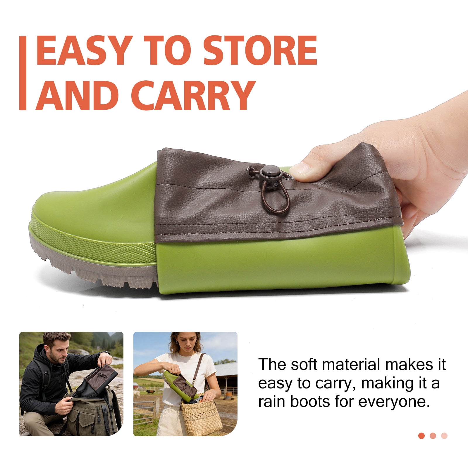 Lcamaw Women's Tall Rain Boots Mens Packable Waterproof Anti-Slip Knee High Rubber Boots Lightweight Adjustable Drawstring Wide calf Garden Fishing Shoes Outdoor Work