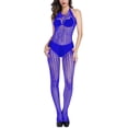 thumbnail image 2 of Lovskoo 2024 Women's Mesh Bodystocking Fishnet Sleepwear High Elasticity Hollow Out Bodysuits One Piece Jumpsuit Nightwear See-Through Gift for Valentine's Day Blue, 2 of 8