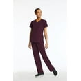 thumbnail image 2 of Elements Women's EL9945 Mock Wrap Scrub Top and Half-Elastic Waistband Scrub Pant Set Wine X-Large, 2 of 3