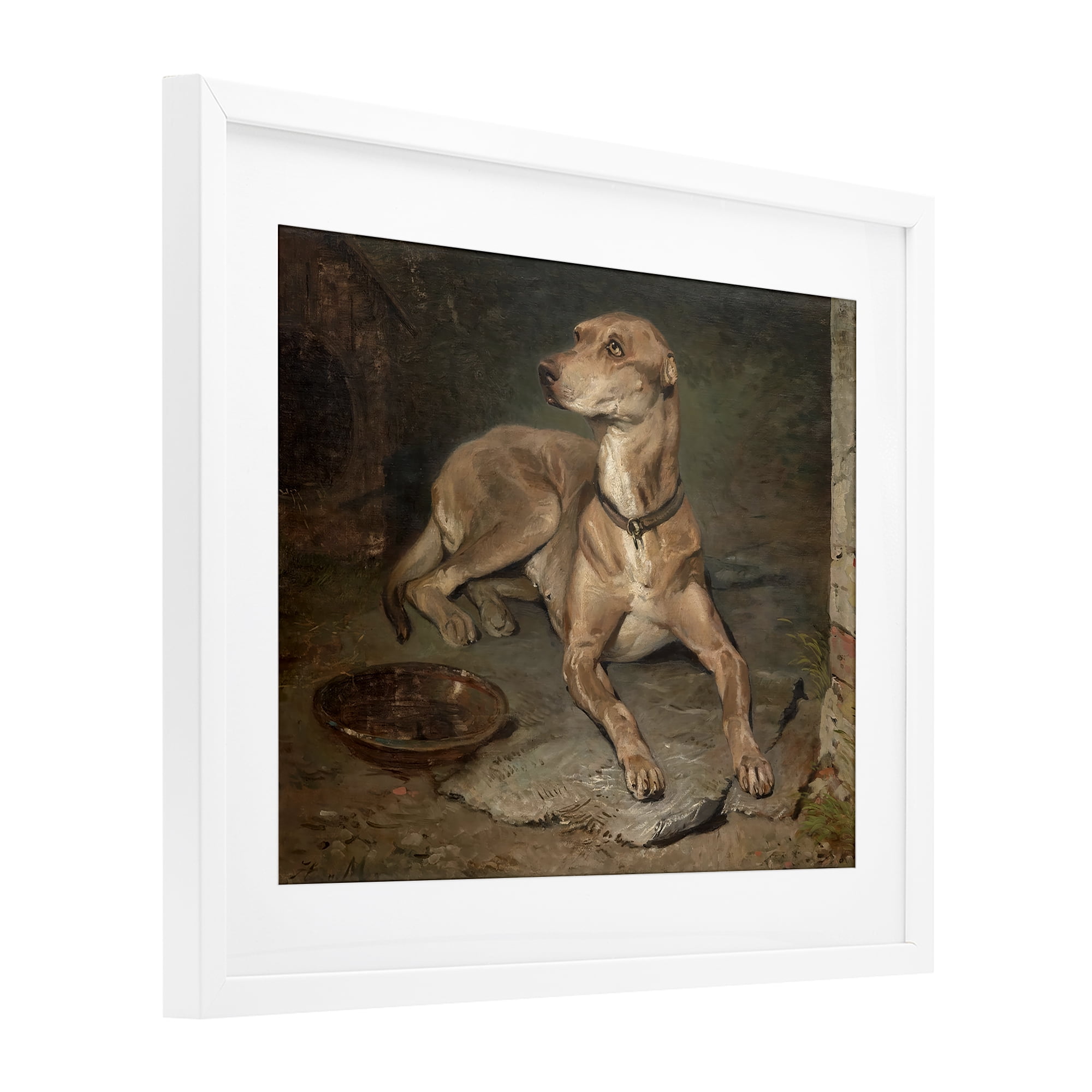 Stupell Industries Historical Dog & Bowl White Framed Print Under Glass, design by Lil' Rue