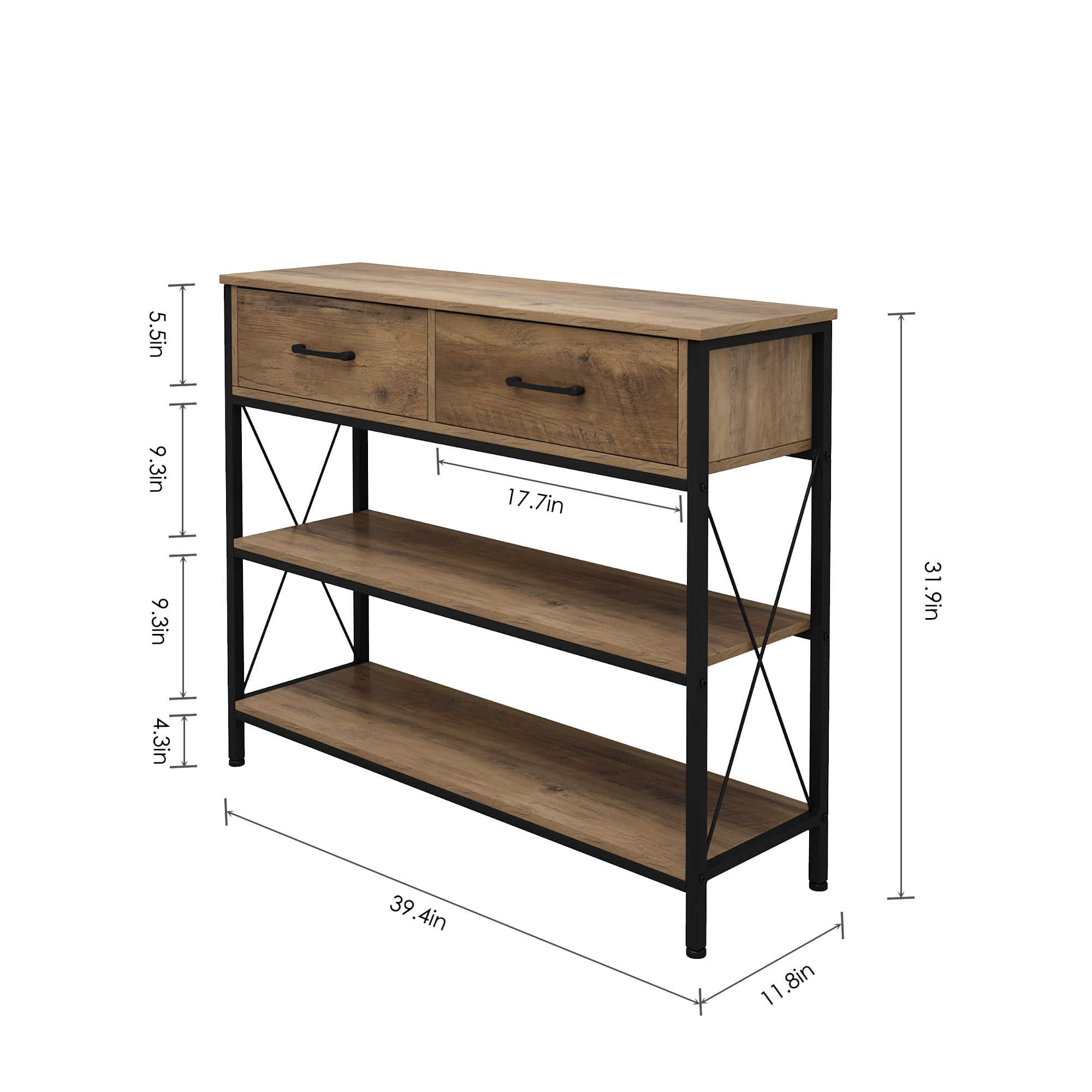 Homfa Console Table with Drawers, 11.8'' Narrow Entryway Table with Storage Shelves, Sofa Table for Living Room, Rustic Brown