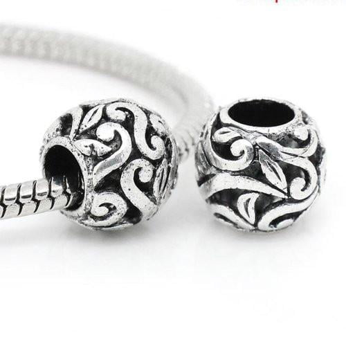 Flower Pattern Charm Spacer European Bead Compatible for Most European Snake Chain Bracelets