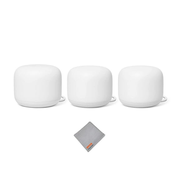 Nest WiFi Router and 2 Points - WiFi Extender with Smart Speaker - Works with Google WiFi (3 Pack) White