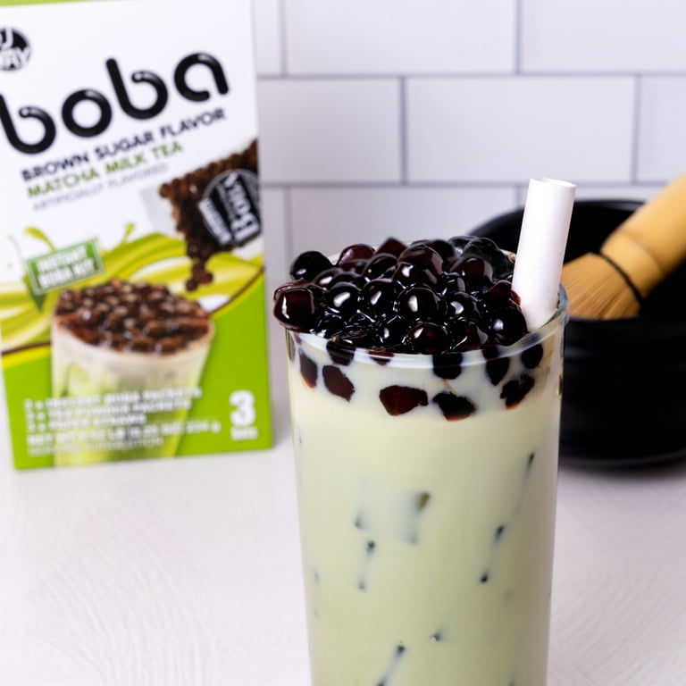 J WAY Instant Boba Bubble Pearl Variety Milk Fruity Tea Kit with Authentic  Brown Sugar Caramel Tapioca Boba, Ready in Under One Minute, Paper Straws