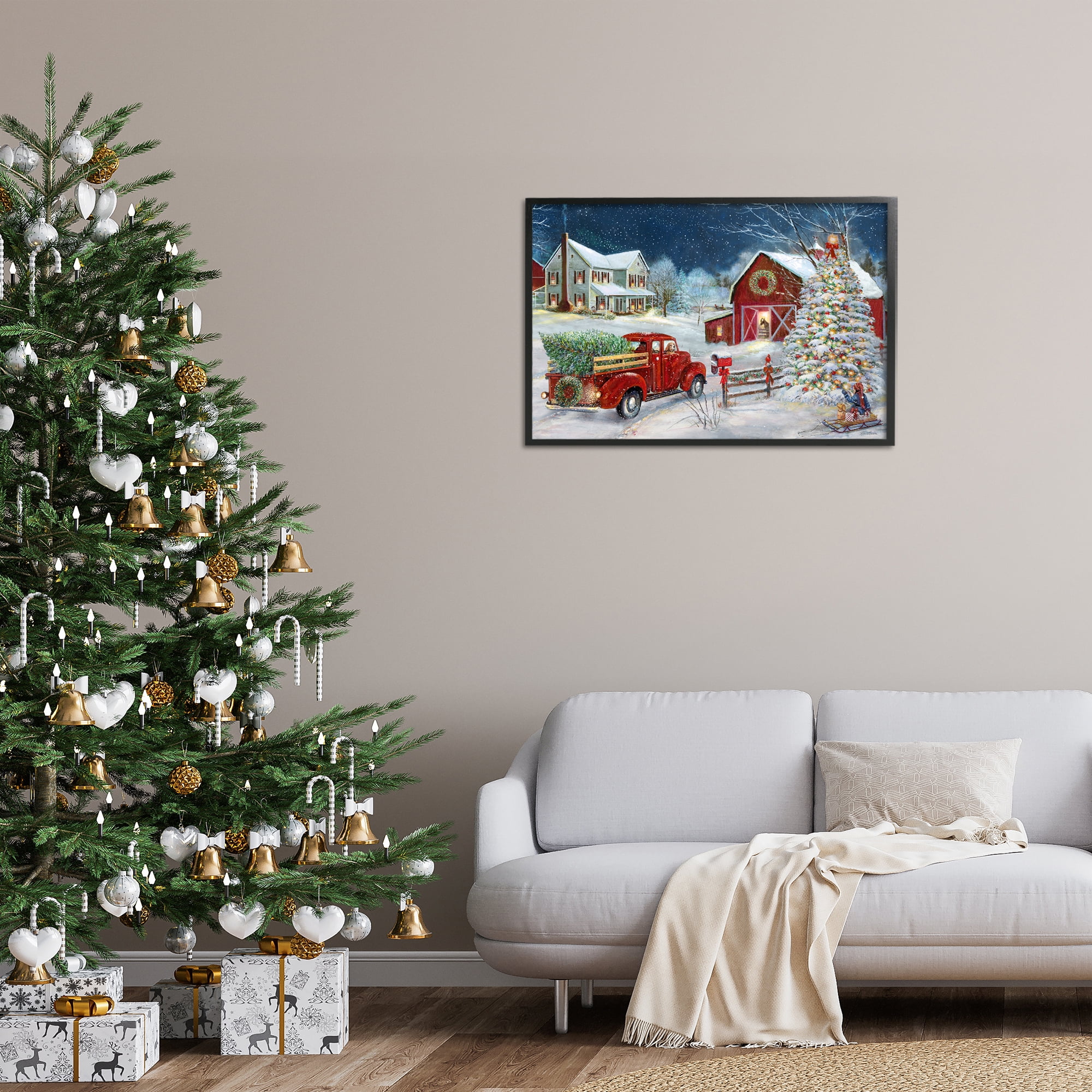 Stupell Industries Snowy Winter Farmhouse Holiday Painting Black Framed Art Prints Wall Art, 30 x 20