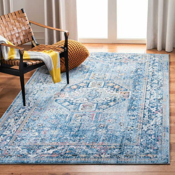 SAFAVIEH Bristol Margaret Oriental Polyester Area Rug, Blue/Light Gray, 5'1" x 7'6"