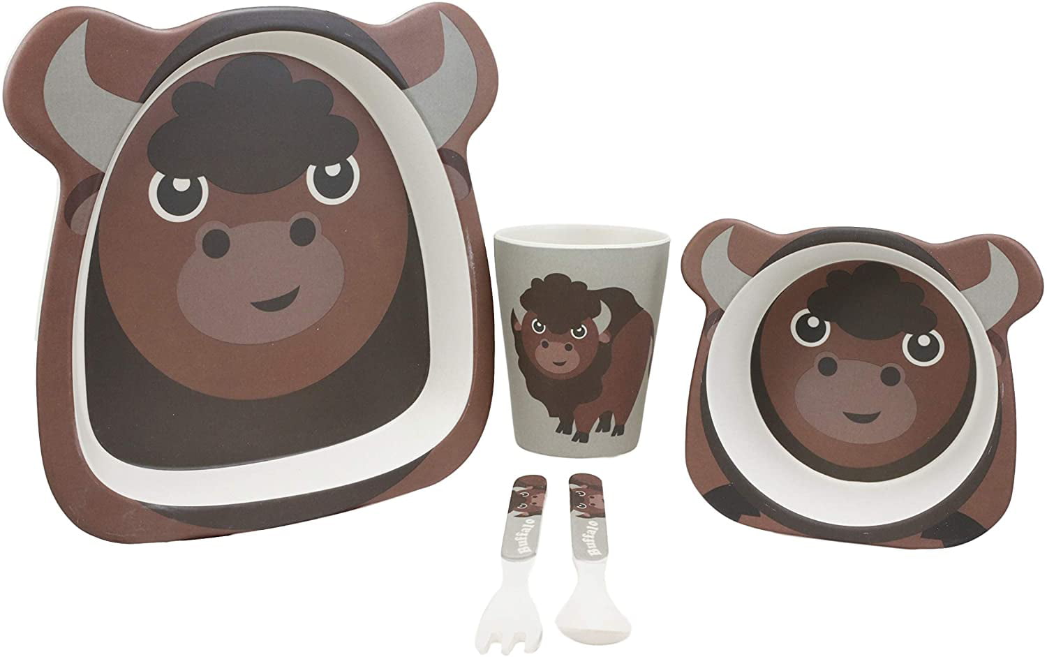 Elephant 5 Piece Organic Bamboo Dinnerware Set For Kids Children Toddler Baby 