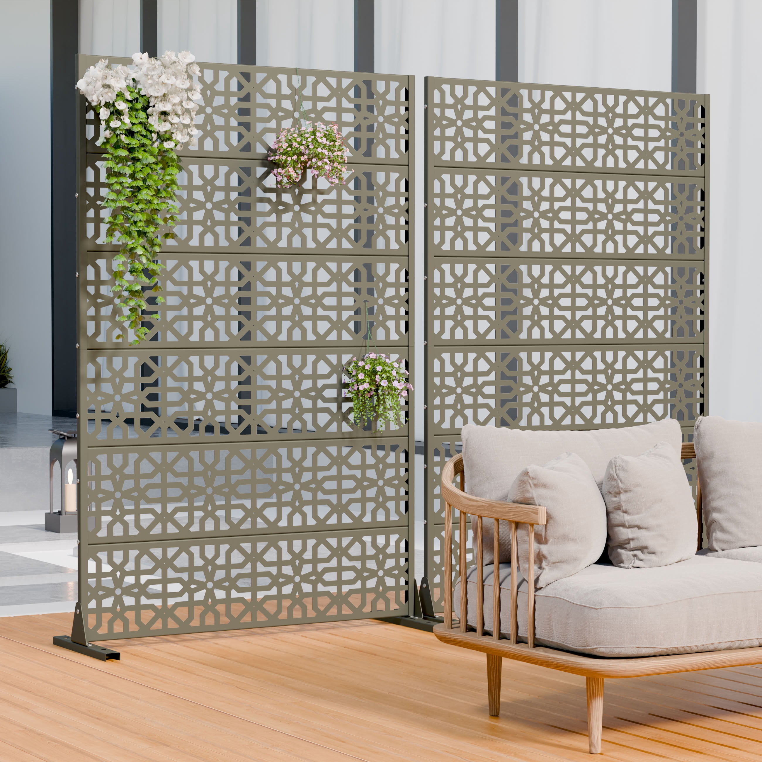 MAYEERTY 6 Panels Outdoor Privacy Screen, Metal Decorative Privacy Fence, Privacy Panel for Patio, Balcony, Backyard, Garden