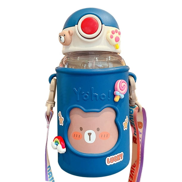 Sywqhk Taza de agua para niños de 620 ml con bolsa de silicona biberón de dibujos animados (azul) Sywqhk Alta Calidad