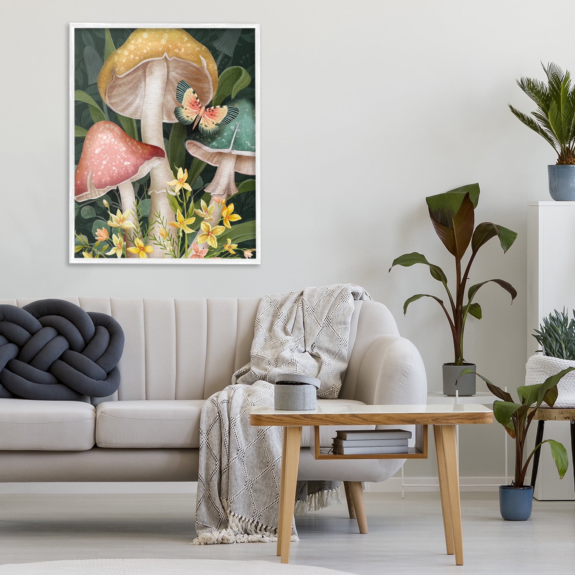 Stupell Industries Midnight Garden Mushrooms White Framed Giclee Art, design by Nicole Tamarin