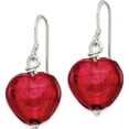 thumbnail image 2 of Sterling Silver Red Murano Glass Heart Dangle Earrings (38 X 17) Made In India qe2873, 2 of 5