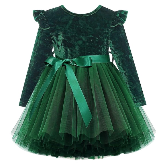Lanbubble Toddler Girls Dresses Long Sleeve Velvet Tutu Dress Tulle Birthday Party Princess Dress for girl 1-6T