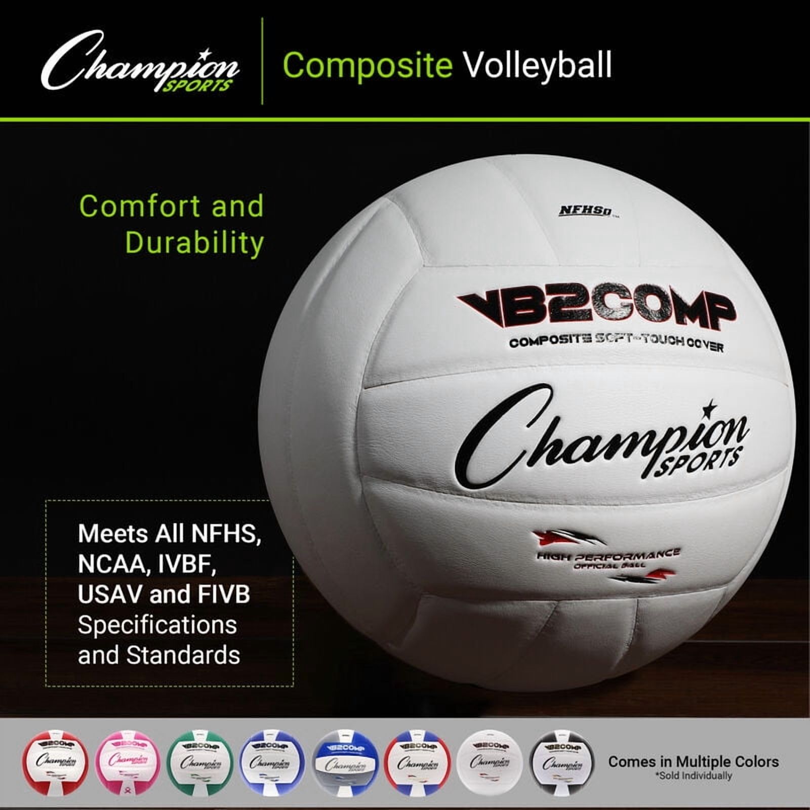 Champion Sports VB Pro Comp Series Indoor Volleyball, Official Size - Durable, Soft-Touch Volleyballs with Composite Synthetic Leather Cover - Premium Volleyball Equipment and Gear - Black/White