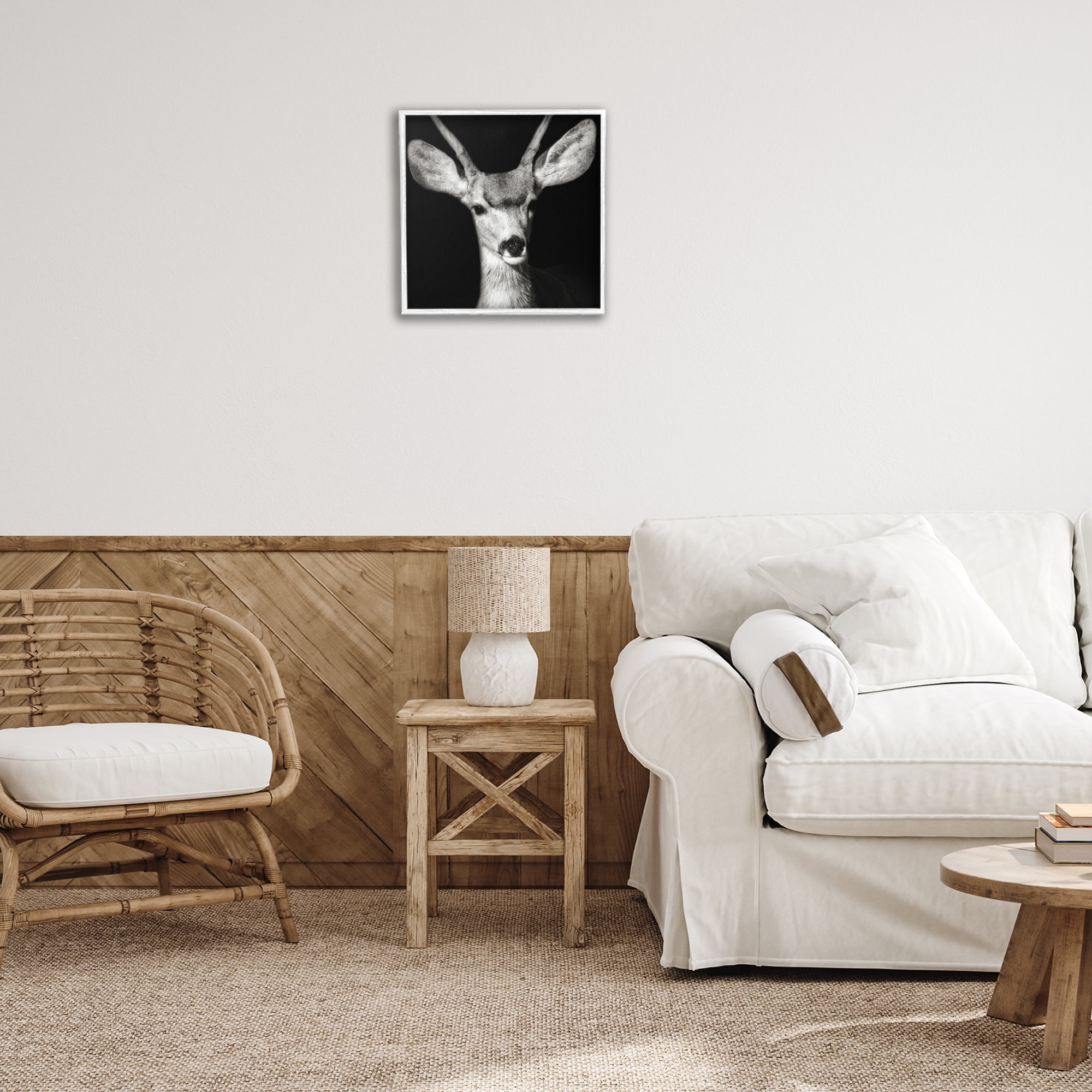 Stupell Industries Gazing Deer Portrait Animals & Insects Photography White Framed Art Print Wall Art, 17 x 17