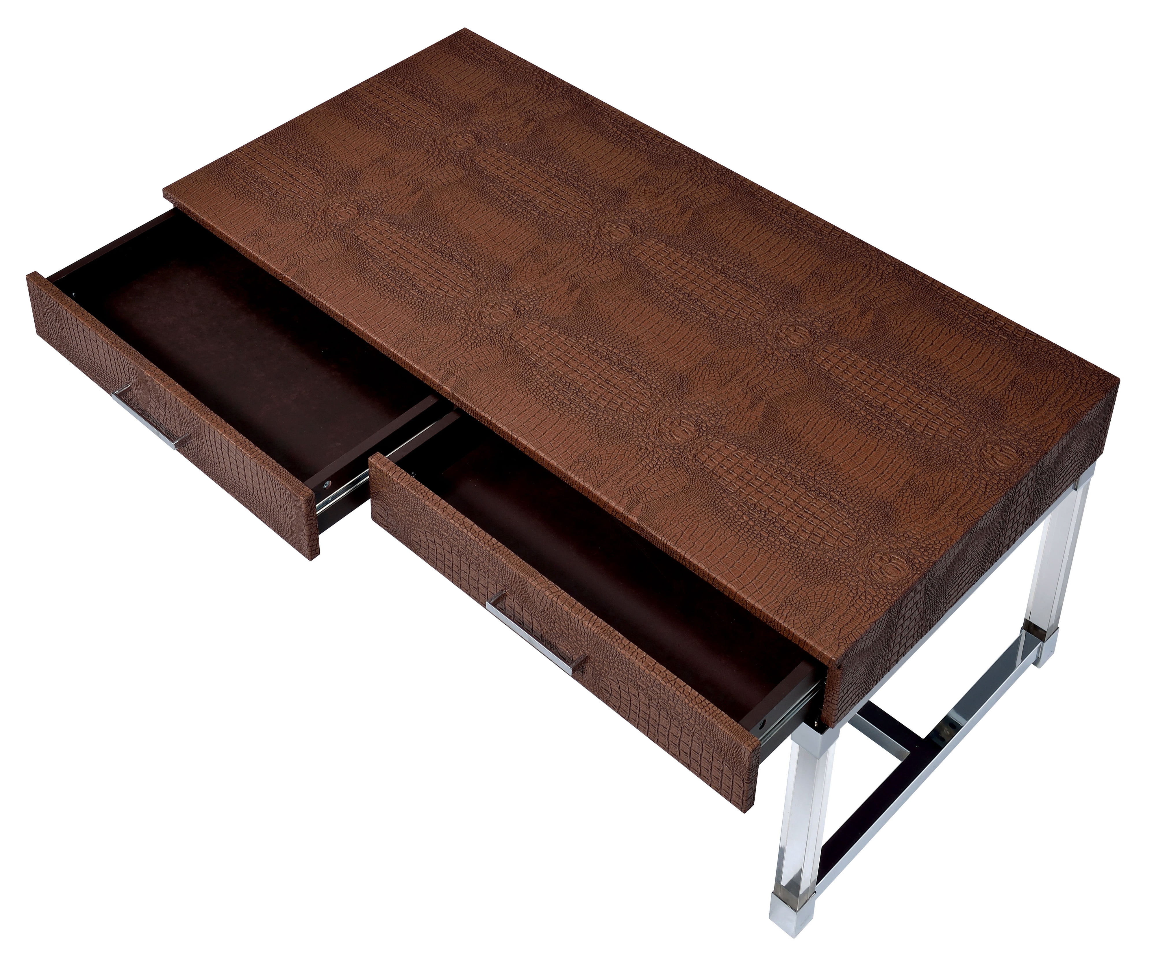 Furniture of America Dolan Faux Leather 2-Drawer Coffee Table, Brown