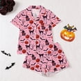 thumbnail image 2 of Likimi Toddler Girls Halloween Pajamas Set Short Sleeve Hallowmas Cartoon Print Lapel Button Down Pjs Tops With Shorts For Party Casual Homewear, 2 of 9