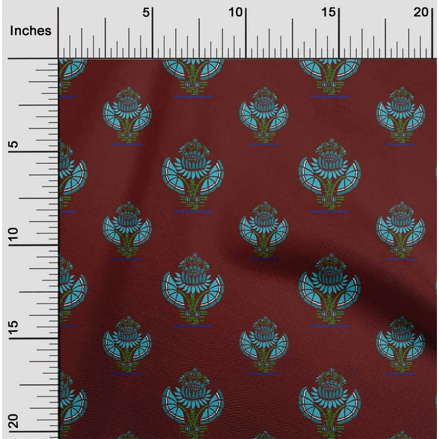 oneOone Cotton Poplin Fabric Floral Block Printed Craft Fabric BTY 56 Inch Wide