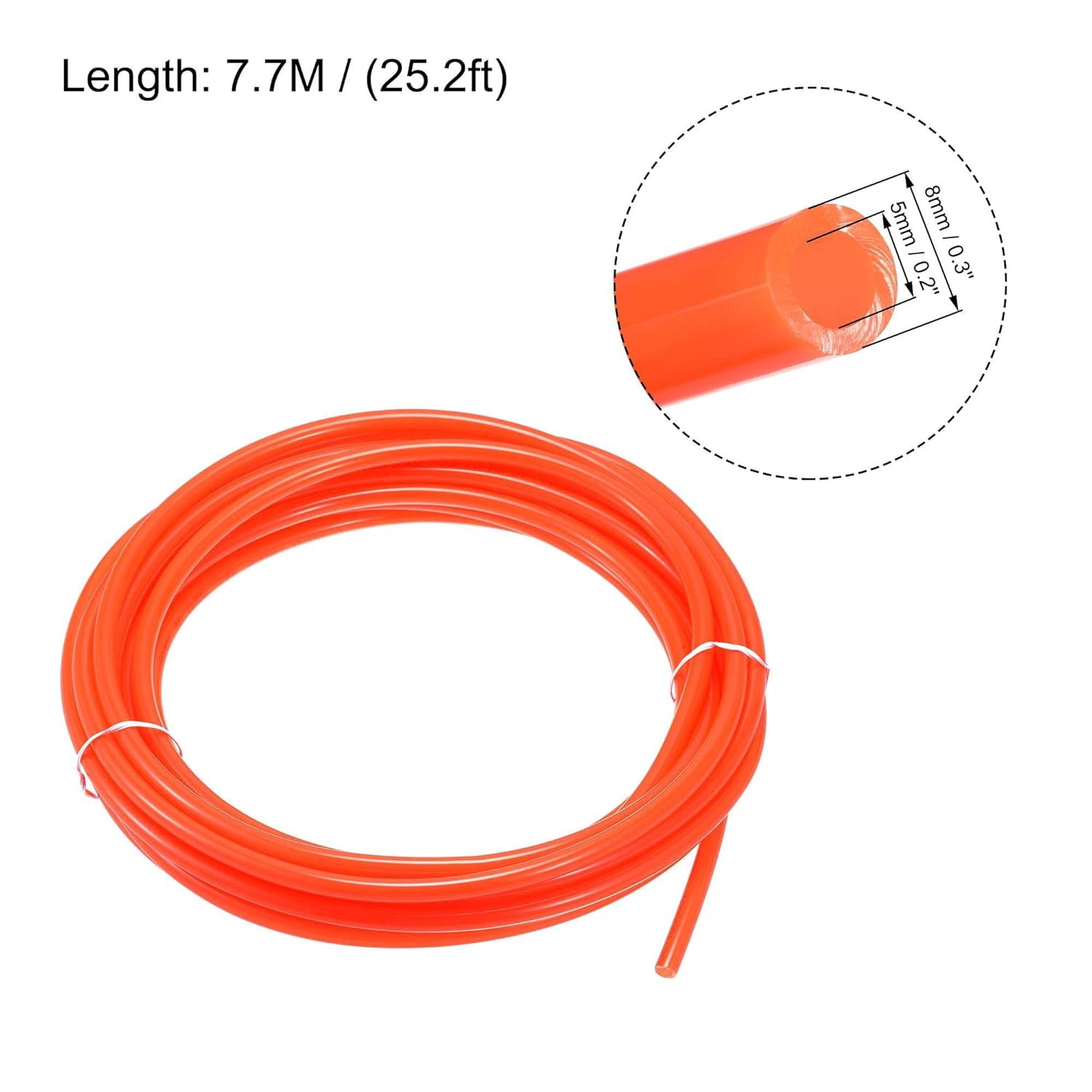 MKEUDQ-Pneumatic Tubing, Air Compressor Tube Hose PU Air Line Hose 5mm ID x 8mm OD x 7.7m/25.2Ft Bright Orange