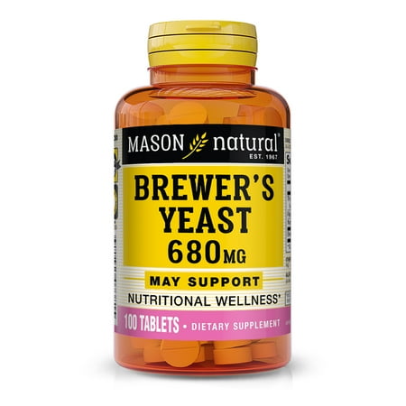 Mason Natural Brewers Yeast 680 mg with B Vitamins and Niacinamide - Healthy Nerve and Muscle Function, Improved Overall Health, 100 Tablets